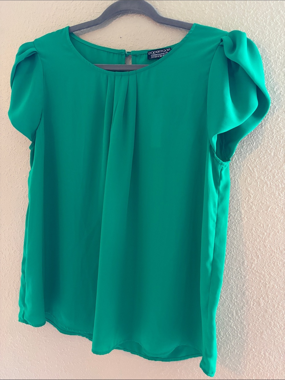 Papermoon Emerald Green Tulip Sleeve Pleated Neck Blouse